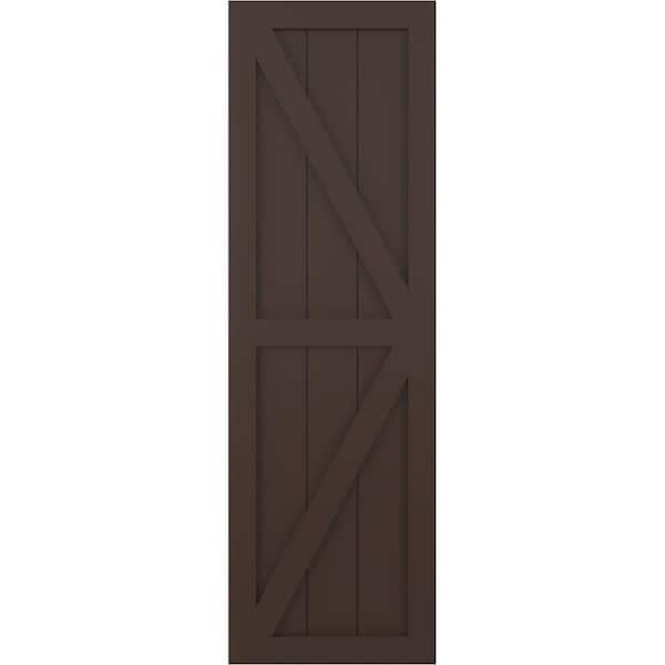 Ekena Millwork True Fit 12 in. x 51 in. PVC Two Equal Panel Farmhouse Fixed Mount Board and Batten Shutters with Z-Bar in Raisin Brown