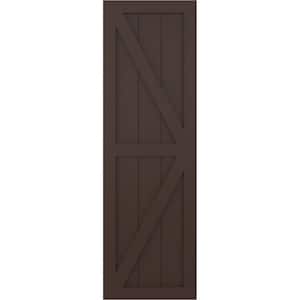 15 in. x 48 in. True Fit PVC Two Equal Panel Farmhouse Fixed Board and Batten Shutters with Z-Bar, Raisin Brown
