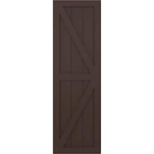 15 in. x 63 in. True Fit PVC Two Equal Panel Fixed Mount Board and Batten Shutters w/Z-Bar Pair in Raisin Brown