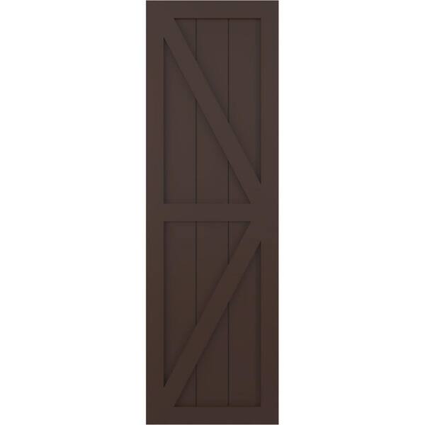 Ekena Millwork 18 in. x 69 in. PVC 2-Equal Panel Farmhouse Fixed Mount Board and Batten Shutters Pair with Z-Bar in Raisin Brown