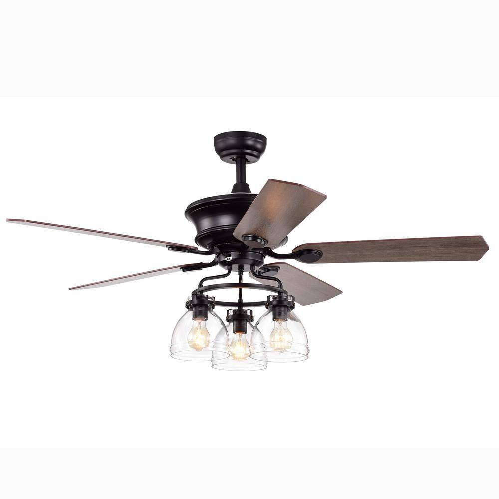 52 in. Farmhouse Indoor/Outdoor Matte Black Ceiling Fan with Remote and Gla