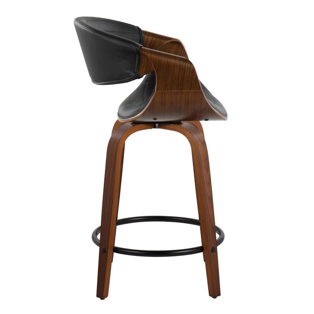 Walnut and Black Swivel Upholstered Counter Stool Set
