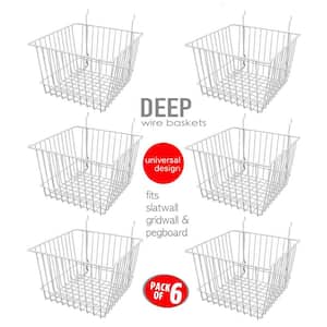 8 in. x 12 in. x 12 in. D Wire Storage Baskets For Gridwall, Slatwall and Pegboard - White