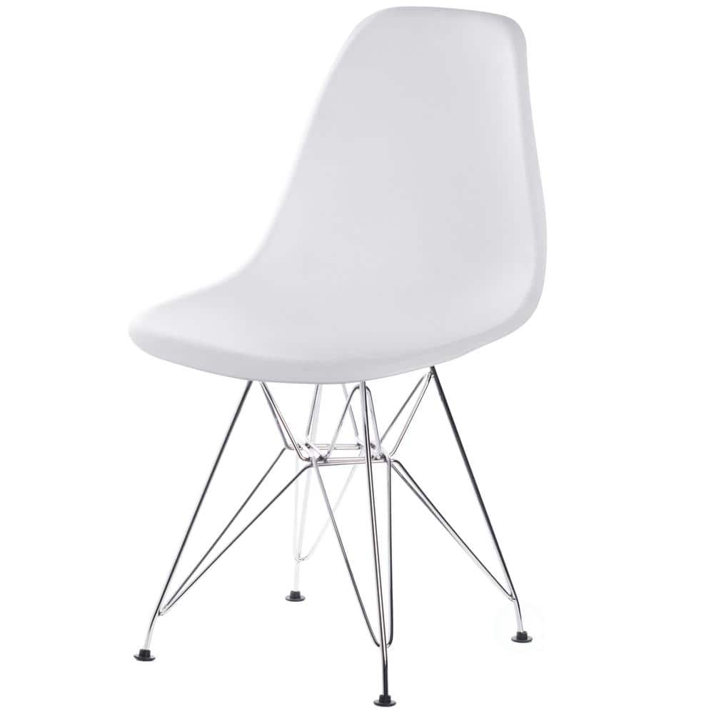 FABULAXE White Mid-Century Modern Style Plastic DSW Shell Dining Chair with  Metal Legs QI003947.WT - The Home Depot