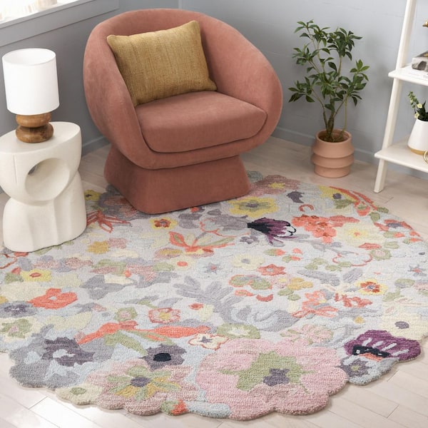 Jardin 6 ft. x 6 ft. Green/Pink Botanical Floral Round Area Rug