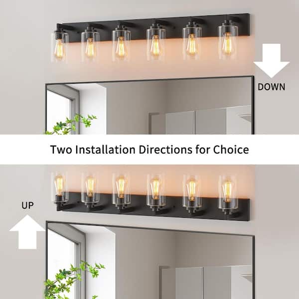 44 in. 6-Light Black Vanity Light with Clear Glass Shades