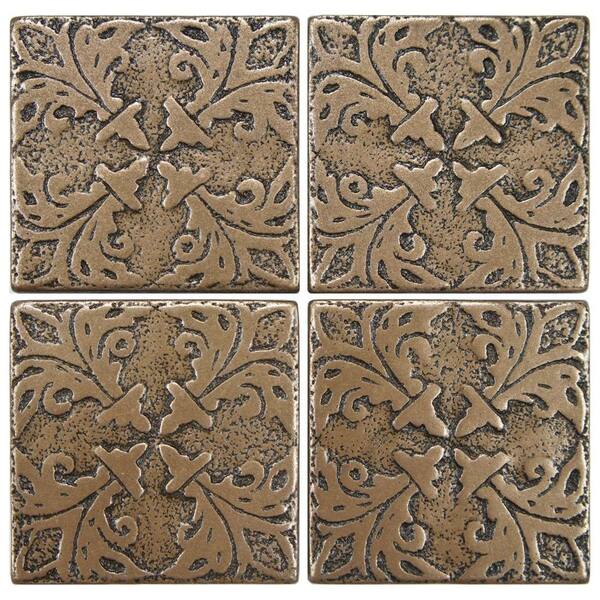 Merola Tile Contempo Bouquet Bronze 2 in. x 2 in. Tozetto Medallion Floor and Wall Insert Tile (4-Pack)