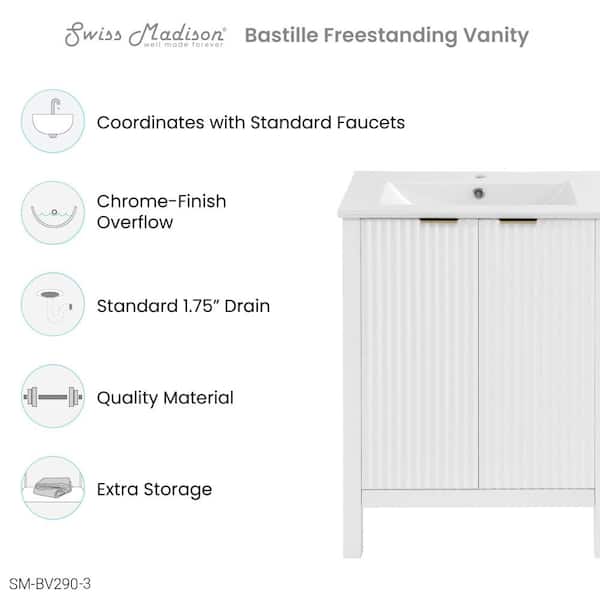 Bastille 24 in. W White Bathroom Vanity with White, 3-Hole Ceramic Sink Top