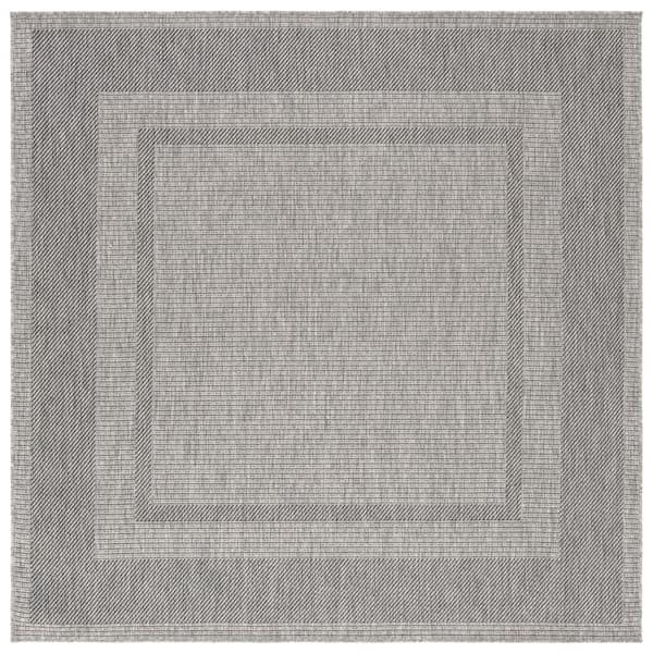 Beach House Gray/Charcoal 7 ft. x 7 ft. Double Border Indoor/Outdoor Square Area Rug