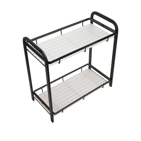 Dyiom Bathroom Organizer Countertop Counter 2-Tier Kitchen Corner Counter Shelf Separable for Multiple Use, Black