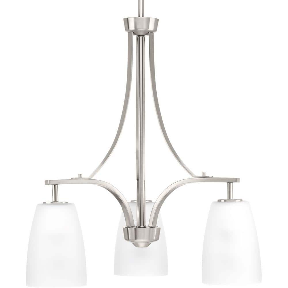 Progress Lighting Leap 3-Light Chandelier, Brushed Nickel, Etched Glass Shades