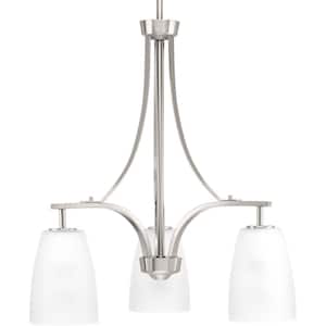 Leap Collection 3-Light Brushed Nickel Etched Glass Modern Chandelier Light