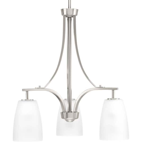 Progress Lighting Leap Collection 3-Light Brushed Nickel Etched Glass Modern Chandelier Light