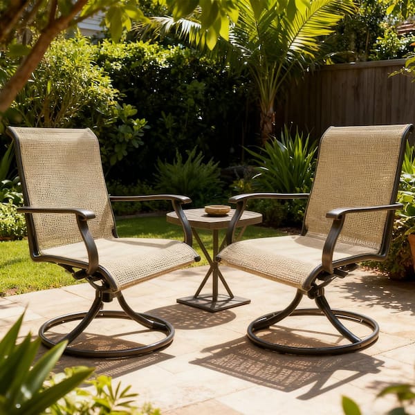 Swivel Metal Outdoor Dining Chair in Black and Brown Set of 2