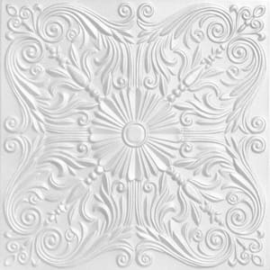 Spanish Silver Plain White 1.6 ft. x 1.6 ft. Decorative Foam Glue Up Ceiling Tile (259.2 sq. ft./case)