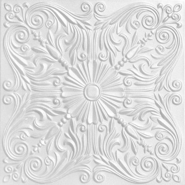 A La Maison Ceilings Spanish Silver Plain White 1.6 ft. x 1.6 ft. Decorative Foam Glue Up Ceiling Tile (259.2 sq. ft./case)