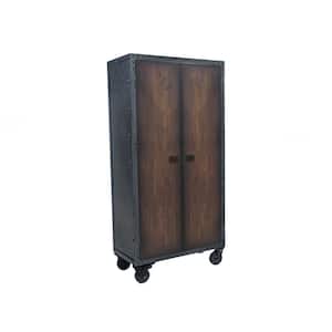 36 in. Industrial Black Metal with Wood Free Standing Cabinet with Wheels