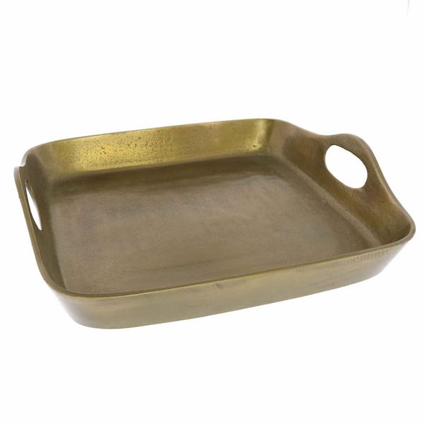 HomeRoots Amelia 13 in. W x 3 in. H x 13.5 in. D Square Gold Cast Metal Dinnerware and Serving Storage