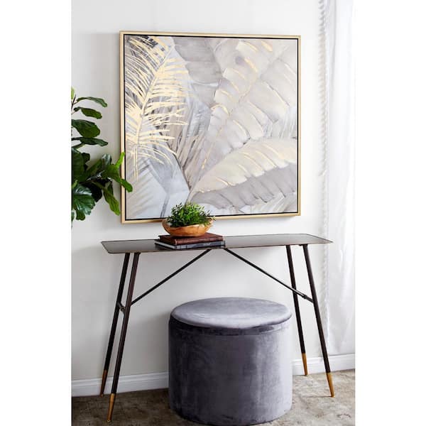 1- Panel Leaf Palm Framed Wall Art with Gold Frame 40 in. x 40 in.