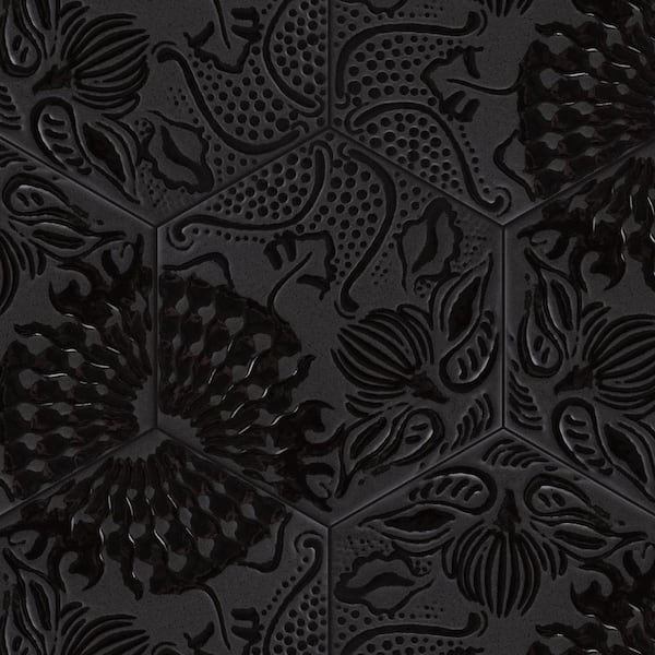 Gaudi Lux Hex Black 9 in. x 10 in. Porcelain Floor and Wall Tile (6.89 sq. ft./Case)