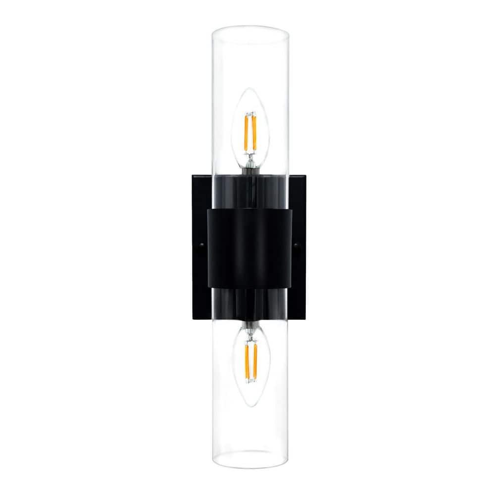 4.3 in. 2-Light Black Modern Wall Sconce with Clear Glass Shade for Bedroom Bathroom price history on PriceWatchPro