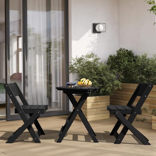 JEAREY HDPE Foldable 3-Piece Plastic Outdoor Bistro Set in Black