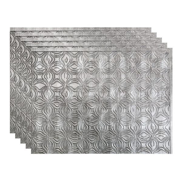 Fasade 18.25 in. x 24.25 in. Lotus Vinyl Backsplash Panel in Crosshatch Silver (5-Pack)