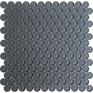 Dark Gray 12 in. x 12 in. Penny Round Polished Glass Mosaic Tile (5-Pack) (5 sq. ft./Case)