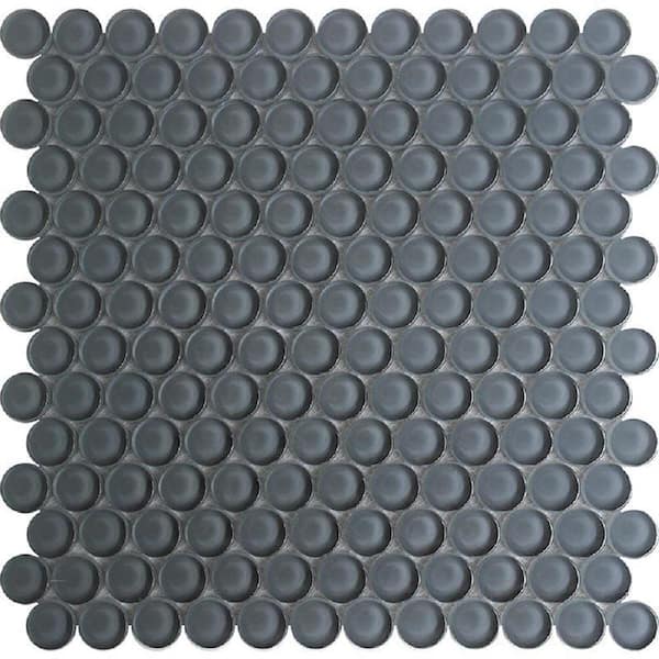 Apollo Tile Dark Gray 12 in. x 12 in. Penny Round Polished Glass Mosaic Tile (5-Pack) (5 sq. ft./Case)