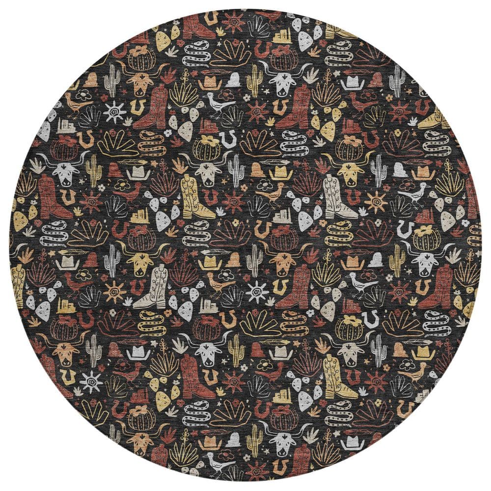 Chantille Machine Washable Indoor/Outdoor Abstract ACN2613 Black 8 ft. x 8 ft. Round Rug price history on PriceWatchPro