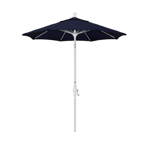 California Umbrella 7.5 ft. Matted White Aluminum Market Collar Tilt Patio Umbrella Fiberglass Ribs and in Navy Olefin