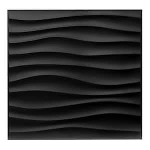 1/16 in. x 19.7 in. x 19.7 in. Pure Black Wavy Shape 3D Decorative PVC Wall Panels (12-Sheets/32 sq. ft.)
