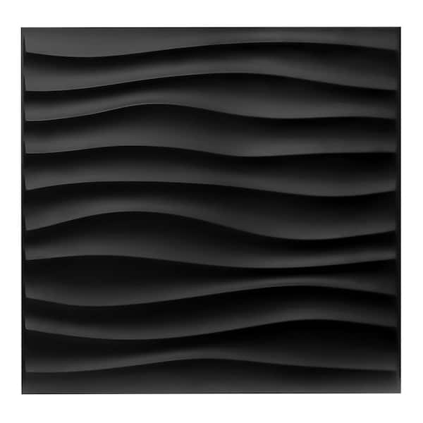 Yipscazo 1/16 in. x 19.7 in. x 19.7 in. Pure Black Wavy Shape 3D Decorative PVC Wall Panels (12-Sheets/32 sq. ft.)