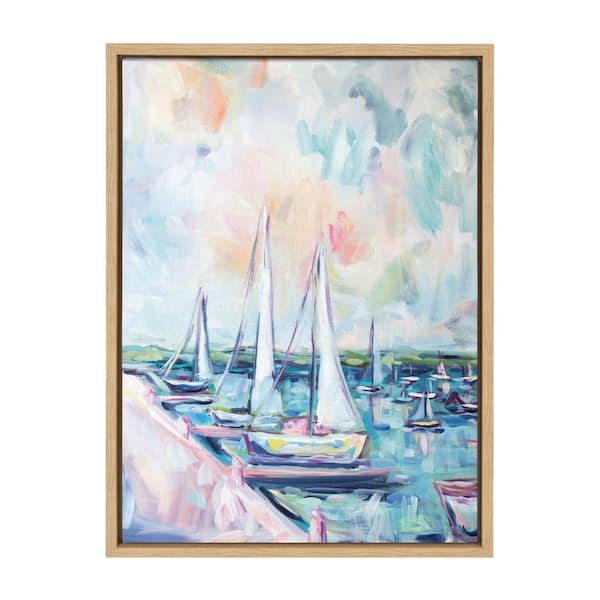 Kate and Laurel Fish Creek Harbor by Rachel Christopoulos Framed Travel Canvas Wall Art Print 24.00 in. x 18.00 in.