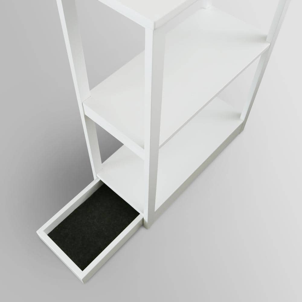 Adams White Solid Pine 3-Shelf Bookcase with Concealed Drawer