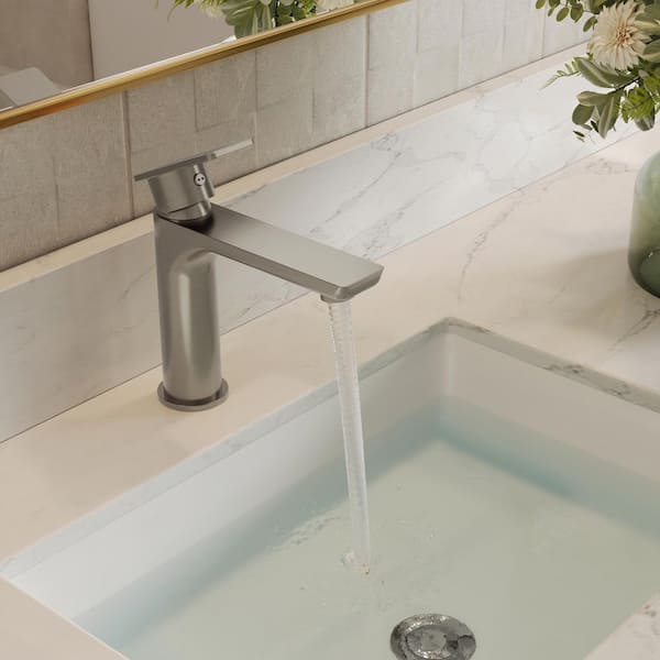 5 in. Faucet Height 1-Handle Single Hole Bathroom Faucet with Spot Resistant in Brushed Nickel with Pop-Up Drain