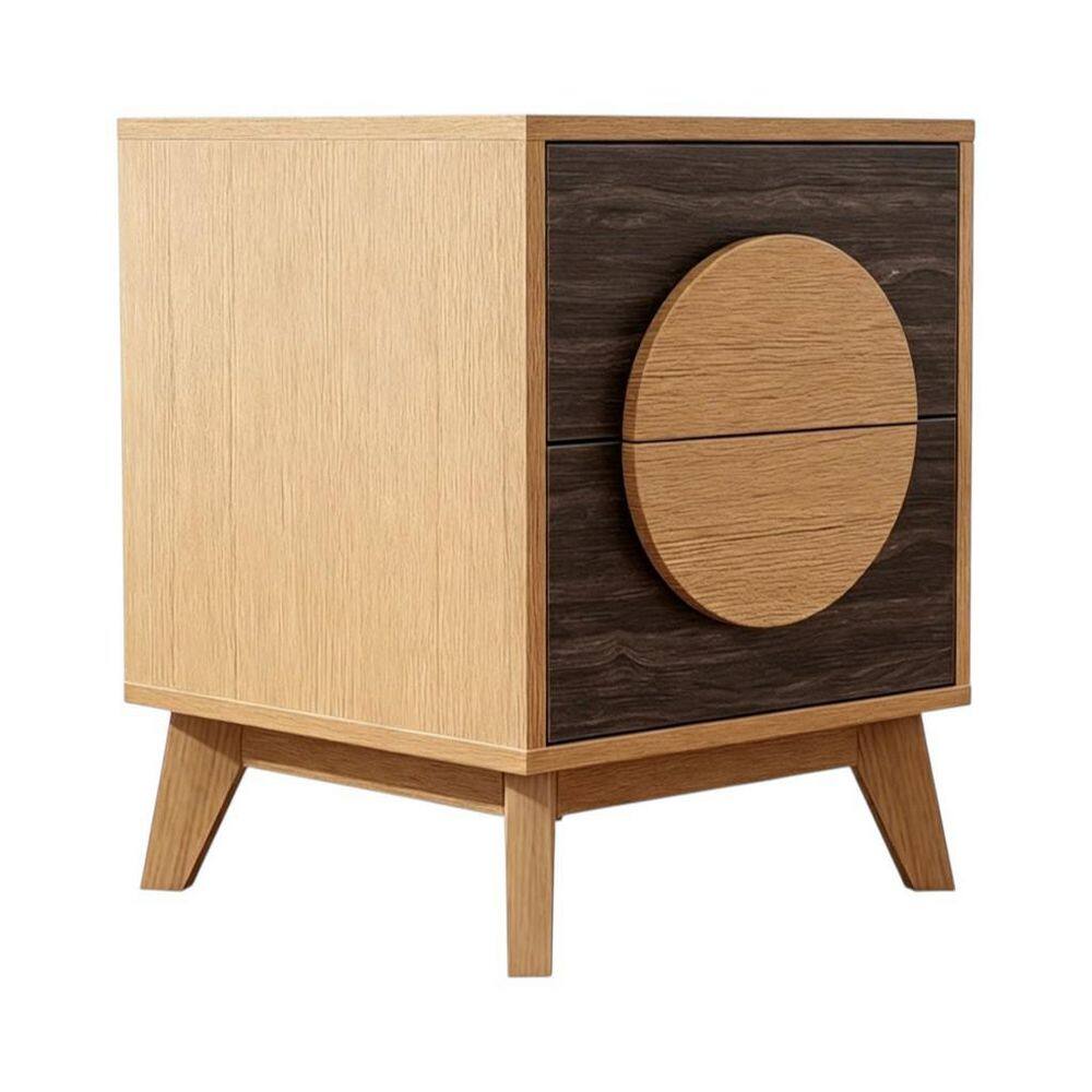 "Set of Two 21"" Oak And Dark Brown Solid Wood Square Two Drawer Nightstands" price history on PriceWatchPro