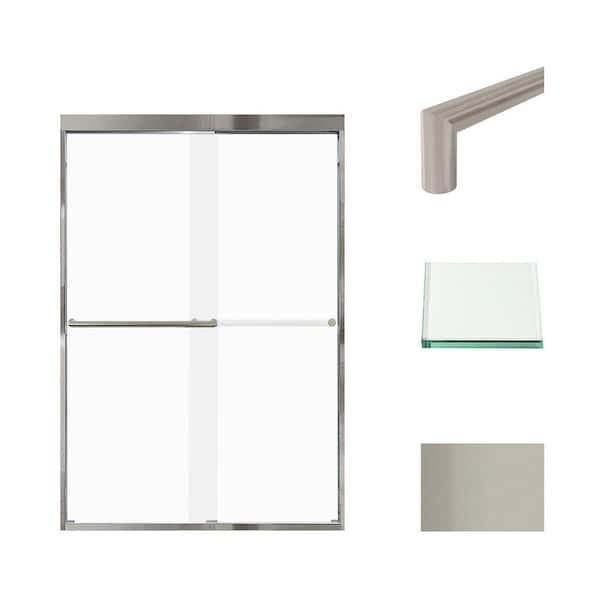 Transolid Frederick 47 in. W x 70 in. H Sliding Semi-Frameless Shower Door in Brushed Stainless with Frosted Glass