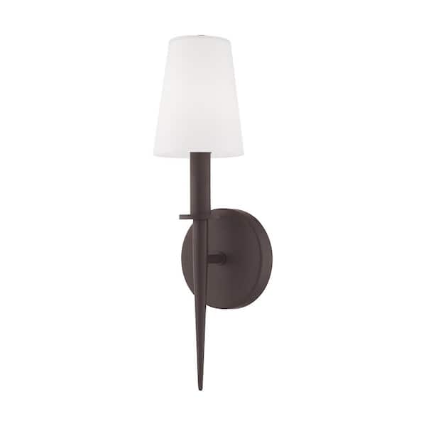AVIANCE LIGHTING Shillingford 4.25 in. 1-Light Bronze ADA Wall Sconce with Satin Opal White Glass