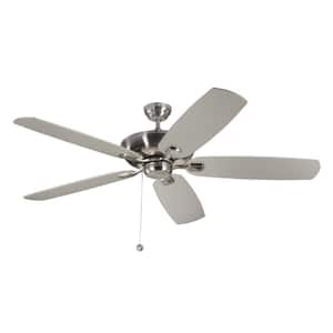 Colony Super Max 60 in. Brushed Steel Ceiling Fan with Silver and American Walnut Reversible Blades, Pull Chain