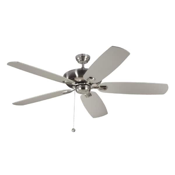 Generation Lighting Colony Super Max 60 in. Brushed Steel Ceiling Fan with Silver and American Walnut Reversible Blades, Pull Chain