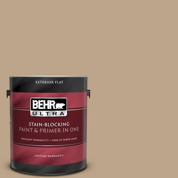 BEHR ULTRA 1 gal. #UL170-4 Gobi Tan Flat Exterior Paint and Primer in One