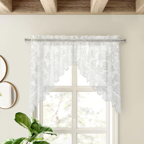 Habitat Limoges Rod Pocket Valance Swag in. White 72 x 32 Sheer- in.cludes Two-piece Swag Valance