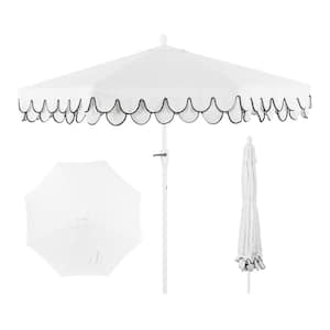 Tracy 9 ft. Scalloped Fringe Market Patio Umbrella with Auto-Tilt, Crank, Wind Vent and UV Protection in White/Black