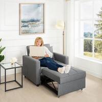 37 in W Anna Foldable Sleeper Convertible Chair, Gray, Linen Narrow Twin
