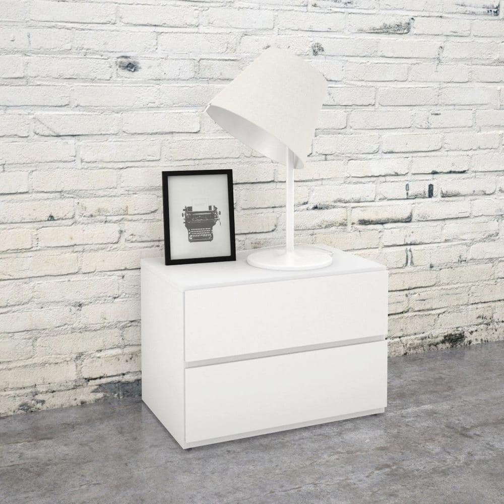 Sleek Modern White Nightstand with Charging Station and Storage Drawer