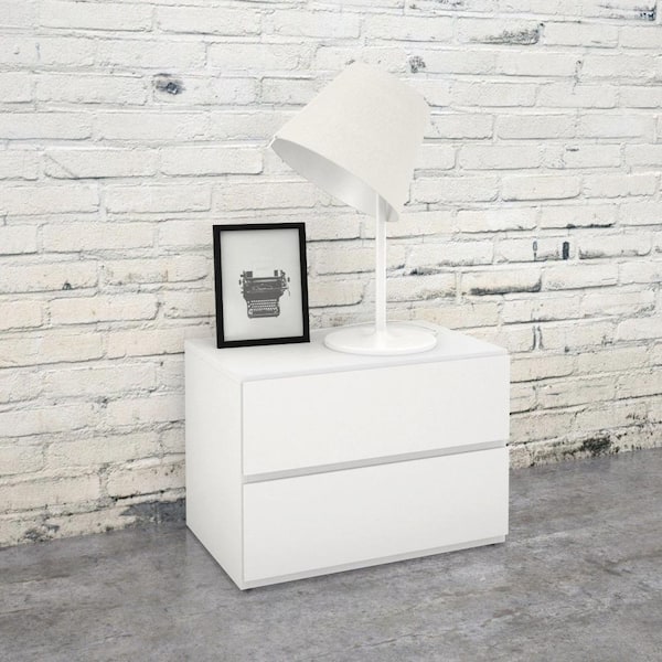 Nexera Blvd 1-Drawer White Nightstand with Drop Down Door 16.75 in. H x 23.75 in. W x 15.5 in. D