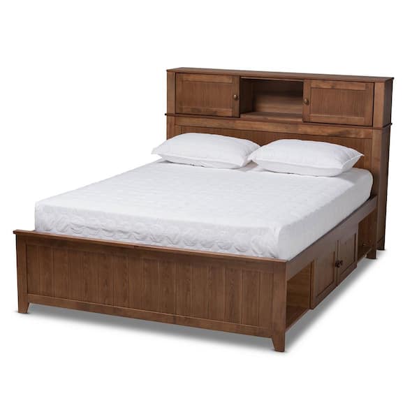 Baxton Studio Riko Walnut Queen Platform Storage Bed 168 10722 HD