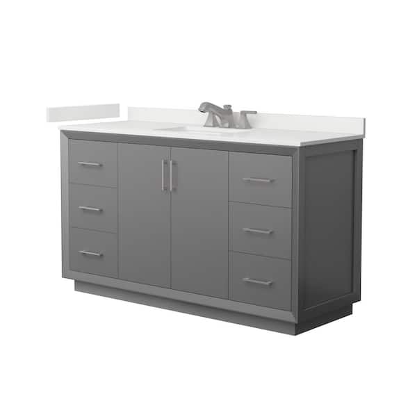 Wyndham Collection Strada 60 in. W x 22 in. D x 35 in. H Single Bath Vanity in Dark Gray with White Quartz Top