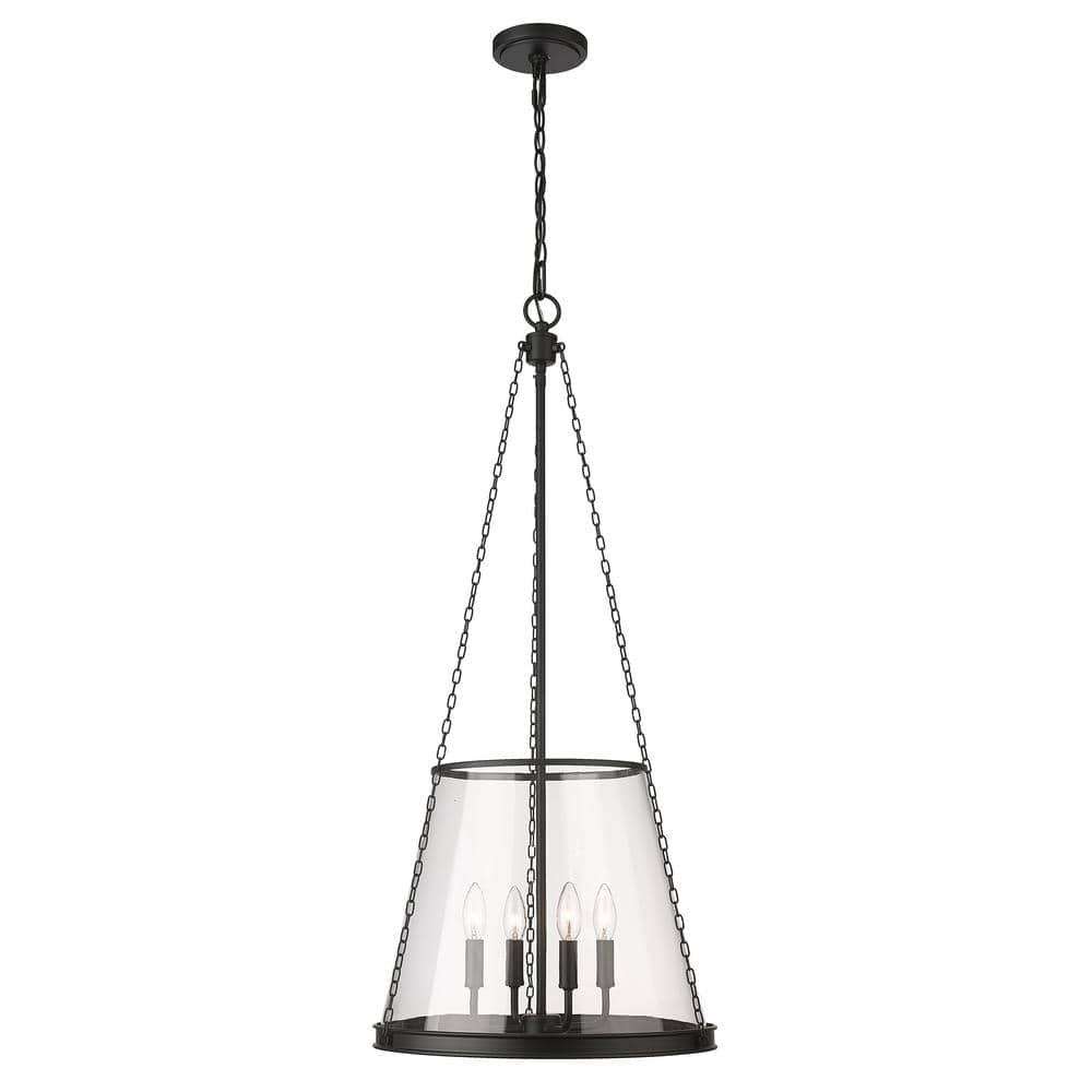 Prescott 18 in. 4-LightEmpire Pendant Matte Black with Clear Glass ...